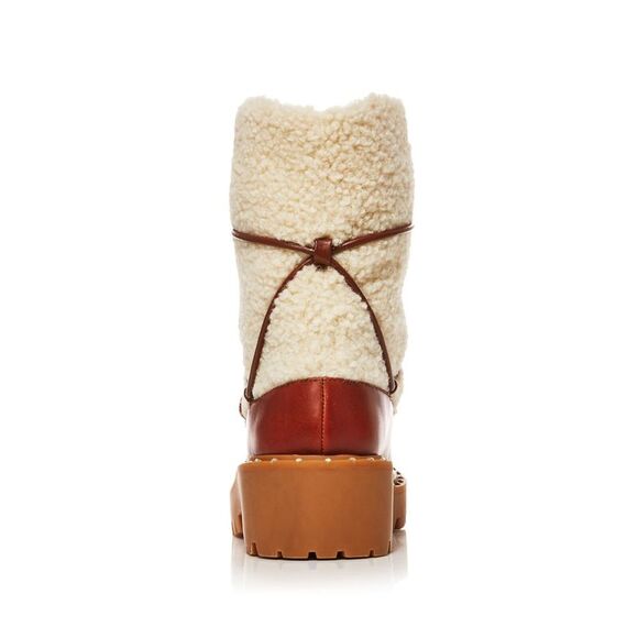 AQUA Womens Brown Studded Fuzz Round Toe Block Heel Leather Snow Boots 5 M - Picture 2 of 4